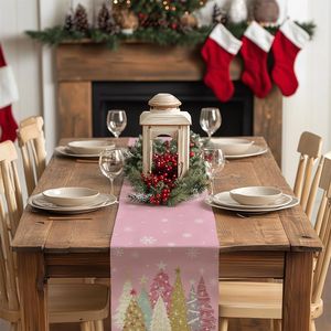 Camino de Mesa Navideño de 13x72 Pulgadas, Estilo Rústico, Decoración Festiva para Mesa de Cocina o Comedor con Diseño de Árboles de Navidad - Product Image 1