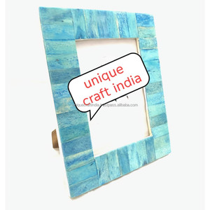 Cadre photo en bois fait main avec motif géométrique rayé bleu, design moderne, artisanat, décoration de table pour la maison - Product Image 5