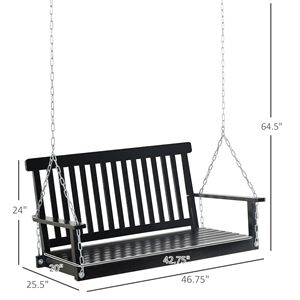 Sedia a dondolo a uovo da esterno per 2 persone, sedia a dondolo sospesa da giardino con catene a doghe, in PE nero resistente, capacità di carico 200 kg - Product Image 3