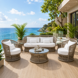 Modern Waterproof <b>Rattan</b> Wicker Garden <b>Sofa</b> Set Outdoor Patio Cushioned Seating with Round Coffee Table - Product Image 1