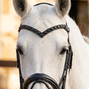Cabezalera de Cuero de Lujo con Cristales Chaton Negros Cuadrados en Forma de V para Caballo, Arnés de Doma Ecuestre Personalizado, Venta al por Mayor OEM - Product Image 4