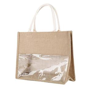 Sac fourre-tout moderne en jute naturel pour l'extérieur, élégant sac de courses avec deux poignées durables, fermeture ouverte, grand espace de transport, haute capacité - Product Image 3