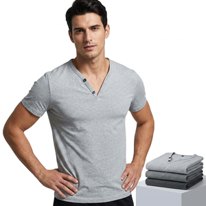 Camiseta de Manga Corta con Cuello en V para Hombre, Corte Ajustado, 100% Algodón Jersey, Color Sólido Informal, Transpirable, Diseño de Punto, Secado Rápido, 100% Algodón - Product Image 1