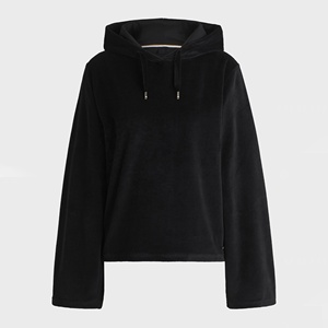 Survêtement 2 pièces en velours en mélange de coton le plus confortable pour femmes Sweat à capuche noir solide et pantalon de survêtement pour le printemps - Product Image 4