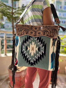 New Arrival Hand Tooled Fringe <b>Handbag</b> Aztec Saddle Blanket Sling Bag Bohemian Unique Design Stylish High Quality Bags for Women - Product Image 3
