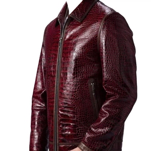 Veste de motard en cuir de vachette gaufré croco bordeaux pour homme – Idéale pour le dropshipping |   Veste Moto en cuir de crocodile de luxe - Product Image 2