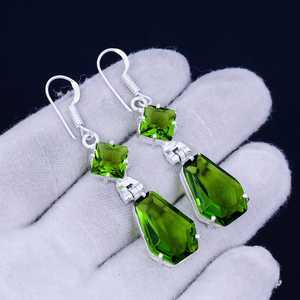 Boucles d'oreilles pendantes en pierre de péridot faites à la main, en argent sterling 925, bijoux pour femmes, cadeau, vente en gros - Product Image 5
