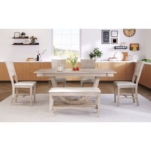 TOPMAX Set da Pranzo Moderno in 6 Pezzi, Tavolo da Cucina Semicircolare in Legno con Panca Lunga e 4 Sedie da Pranzo, Colore Naturale - Product Image 3