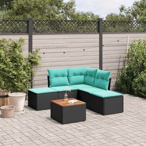Ensemble de canapés de patio en polyrotin noir, 6 pièces, avec coussins, ensembles de jardin - Product Image 1