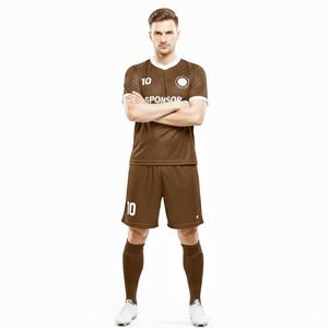 Uniforme de Fútbol Unisex Color Marrón Chocolate, Conjunto de Camiseta y Pantalones Cortos de Fútbol de Alta Calidad, Secado Rápido, Transpirable, Antibacterial, Personalizable para Equipos - Product Image 1