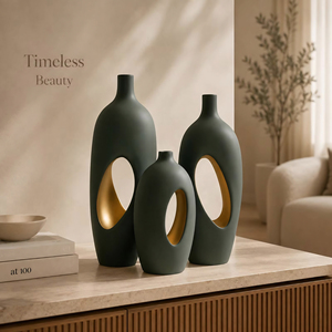 Ensemble de 3 vases décoratifs modernes en aluminium mat et durable, vases de table sculpturaux, décoration de salon, centre de table |   Élégant - Product Image 4