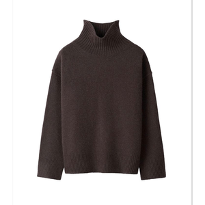 Womens Wool <b>Turtleneck</b> Sweater Solid Color Thick Knit Winter Pullover Minimalist Style Full Sleeve Regular Length - Product Image 3
