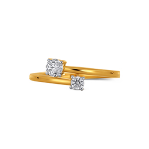 Bague solitaire en diamant de luxe en or jaune 18 carats avec deux pierres rondes brillantes pour femme - Product Image 3