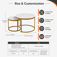 Ensemble de tables basses gigognes rondes à deux pièces, aspect marbre, avec cadre métallique, pour la maison, OEM ODM