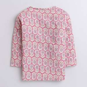 Polka Tots Ananas imprimé Manches longues Vêtements de nuit Ensemble pyjama Kurta-Rose - Product Image 3