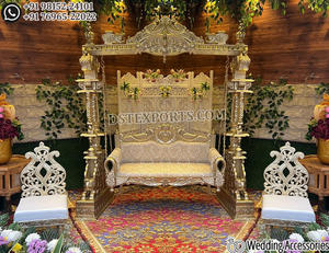 Vibrant Garba Night Decor Maharaja Golden <b>Swing</b> UK Luxury Indian Wedding Jhula Stage Decoration Golden <b>Frame</b> for Events - Product Image 2