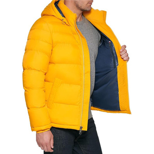 Men's <b>Yellow</b> Hooded Puffer Jacket Windproof Winter <b>Coat</b> Casual Thick Polyester Wadding Zipper Closure Regular Fit - Product Image 6