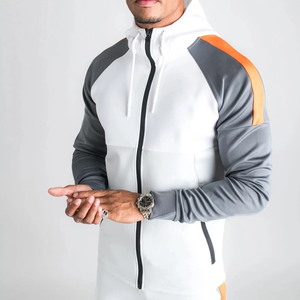 Men's <b>White</b> Grey Orange Color Block Tracksuit Hooded Zip Up Sweat Suit Athletic <b>Jogger</b> Set Sportswear Casual Activewear - Product Image 3