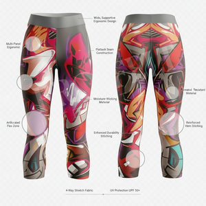 Leggings Capri pour femmes, imprimé graffiti tendance, extensibles, pour fitness, yoga, gym, course à pied, musculation, avec effet ventre plat - Product Image 2