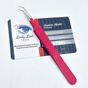 RF-Red pince à épiler d'extension de cils incurvée personnalisée à 45 degrés en acier inoxydable outils de cils marque privée sourcil à fibre optique - Product Image 2