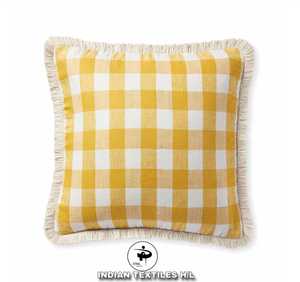 ปลอกหมอนผ้าทอลายสก็อตสุดหรู ปลอกหมอนอิงผ้าฝ้ายขายส่ง ปลอกหมอนอิงแบบกำหนดเอง ขนาด 45x45 ซม. พร้อมพู่ห้อยและซิป - Product Image 3
