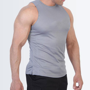 <b>Compression</b> Curved Hem Plain Custom Logo Design Sleeveless O Neck Stretchable Polyester Elastane High Stretchy Tank Top - Product Image 4