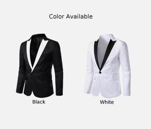 Costume de smoking pour homme blanc et noir, coupe ajustée, simple boutonnage, col à revers, tenue de cérémonie, longueur standard, infroissable - Product Image 4