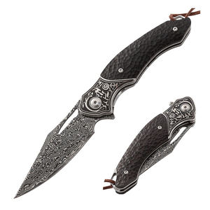 Cuchillo de Bolsillo de Acero de Damasco de Grado Industrial, Personalizable OEM, para Caza al Aire Libre, Portátil, Multifuncional, para Camping, con Mango de Madera - Product Image 1