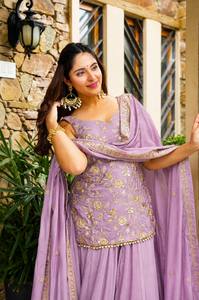 Traje Anarkali de Lavanda con Dupatta, Ropa Tradicional India y Pakistaní para Mujer, Largo hasta el Suelo, para Bodas, Elástico y Holgado - Product Image 4