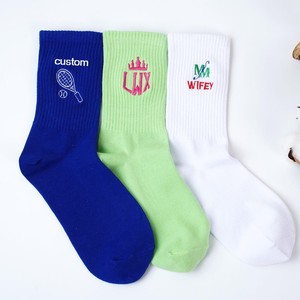 New Custom Design Printed Crew <b>Socks</b> Men's Cotton Breathable Daily Wear Hand Embroidery Logo on Cuff Spring Style - Product Image 4