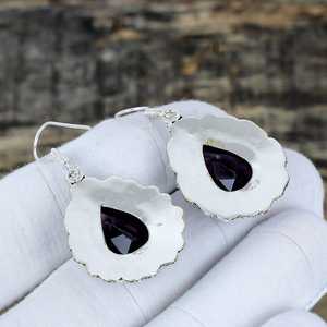 Nikhil Gems Amethyst Gemstone Drop <b>Earrings</b> Platinum Plated Peace Shape Sterling Silver 925 Handmade Jewelry Gift for Women - Product Image 3