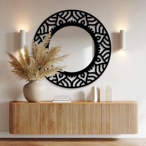 Black <b>Frame</b> Round Wall Mirror Perfect For Living Room Bedroom And Entryway Modern Minimal Home Decor Handcrafted From India - Product Image 3