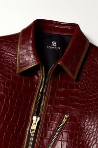 Veste en cuir d'hiver pour homme, cuir véritable, coupe ajustée, col montant, manches longues, style vintage, coupe-vent, respirante, design décontracté - Product Image 3
