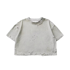 เสื้อยืดโอเวอร์ไซส์ผู้ชาย สีขาว ผ้าฝ้าย แขนสั้น คอกลม ทรงครอป สไตล์สตรีท ผ้าเจอร์ซีย์ถัก ดีไซน์เรียบ โลโก้ด้านหน้า - Product Image 2