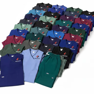 Ensemble d'uniformes médicaux pour hommes et femmes, manches courtes, col en V, pour hôpital, médecin, en denim tricoté, vêtements de travail pour détection d'aiguilles, vente en gros OEM ODM - Product Image 4