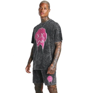เสื้อยืดและกางเกงขาสั้นลาย Acid Wash ชุดเซ็ตแฟชั่นสตรีทแวร์ฤดูร้อน ชุดเซ็ตพิมพ์โลโก้ตามสั่ง ชุดเซ็ตกางเกงขาสั้นแบบทำสีซีด - Product Image 5
