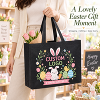 Sacs de courses réutilisables en tissu non tissé écologique avec impression de lapins et poussins de Pâques en dessin animé, œufs pastel, logo personnalisé
