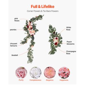 Kit di Fiori Naturali Rosa per Arco Nuziale (Confezione da 5) - 2 Composizioni Floreali + 3 Drappeggi Trasparenti - Product Image 5