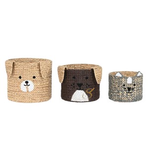 Medium Cute Brown Puppy Water Hyacinth <b>Basket</b> Woven Decorative <b>Toy</b> <b>Storage</b> Bin Kids Dog Clothes <b>Basket</b> Boho - Product Image 4