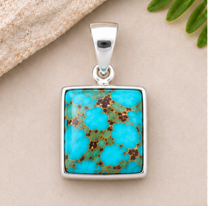 Pendentif en turquoise Mohave, pendentif en argent sterling 925, bijoux en pierre précieuse bleu-vert, pendentif bohème sud-ouest - Product Image 1