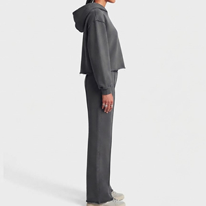 Ensemble sweat à capuche zippé et pantalon de survêtement ample 100 % coton 300 g/m² pour femme – Grande taille, épais et très confortable – Vente flash - Product Image 2