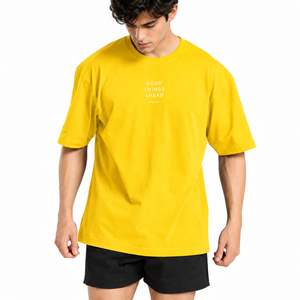 Camiseta de Manga Corta Amarilla para Hombre, 100% Algodón, Talla Grande, Lisa, con Espacio para Logotipo, Cuello Redondo, Informal - Product Image 3