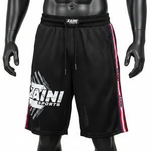 กางเกงว่ายน้ำชายผ้าโพลีเอสเตอร์ตาข่ายคุณภาพสูง สีดำ แต่งแถบสีแดง พิมพ์ลายโลโก้ตามสั่ง แห้งเร็ว - Product Image 6