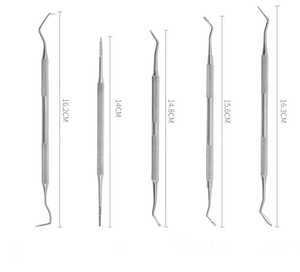 Juego de Herramientas Manuales de Limpieza Dental de Acero Inoxidable: Espejo Dental, Scaler, Cureta, Sonda y Pinzas, Certificado CE Clase I - Product Image 4