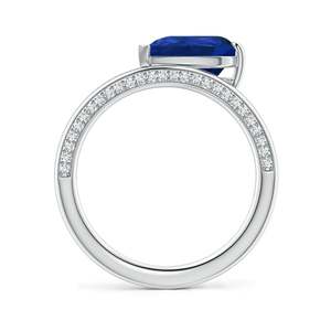 Angled Pear Blue Sapphire Curved Solitaire Engagement <b>Ring</b> Handmade Customized Fine Jewelry Wedding 14K Solid Gold - Product Image 2