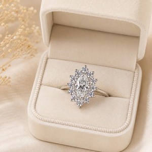 แหวนหมั้นฮาโลคลัสเตอร์วินเทจได้รับการรับรองความชัดเจนของ VVS 10K 14K 18K แหวนแต่งงานโซลิแทร์สีทอง - Product Image 2
