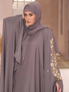 Hijab musulman pour femmes, grande taille, uni, ample, décontracté, en mousseline de polyester, longueur maxi, col rond, manches longues, à enfiler, style islamique - Product Image 3