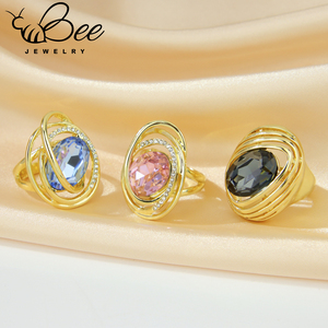 New Italian Fashion 14K Gold Plated <b>Chunky</b> Wedding <b>Rings</b> Color StoneVintage Minimalist Elegant <b>ring</b> - Product Image 6