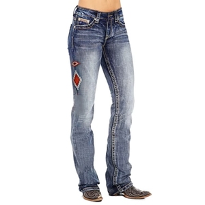 Jeans de Mezclilla de Cintura Alta para Mujer, Corte Bootcut, con Bordado, Estilo Casual Vintage Lavado, Pantalones de Mezclilla Largos para Mujer - Product Image 1