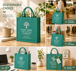 Cultiva Hoy para un Mañana Mejor, Bolsa de Compras de Yute, Estilo Rústico Mediano, Asa para el Hombro, Color Verde, para Bodas y Viajes - Product Image 3